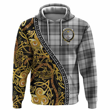 Glendinning Tartan Crest Hoodie Celtic Knot and Triple Trickle Spiral Symbols