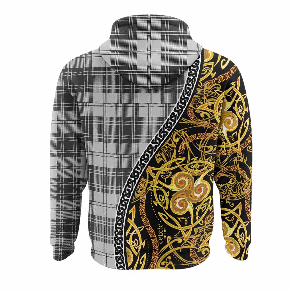 Glendinning Tartan Crest Hoodie Celtic Knot and Triple Trickle Spiral Symbols
