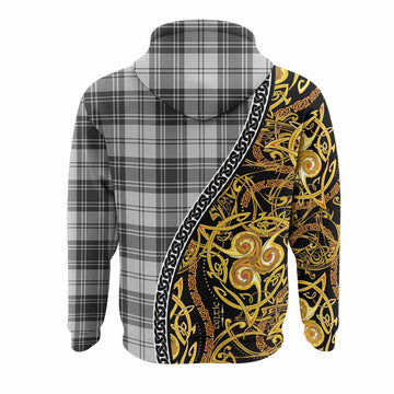 Glendinning Tartan Crest Hoodie Celtic Knot and Triple Trickle Spiral Symbols