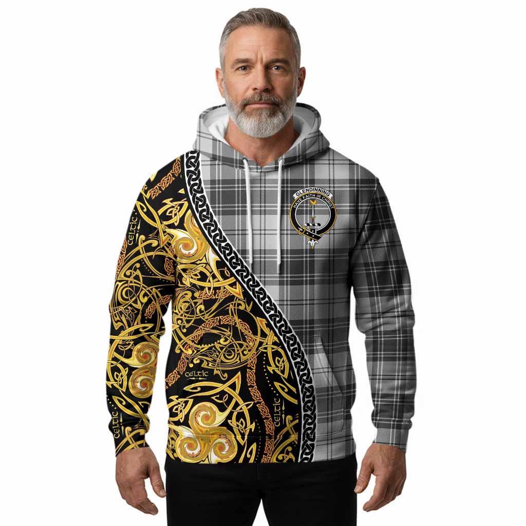 Glendinning Tartan Crest Hoodie Celtic Knot and Triple Trickle Spiral Symbols