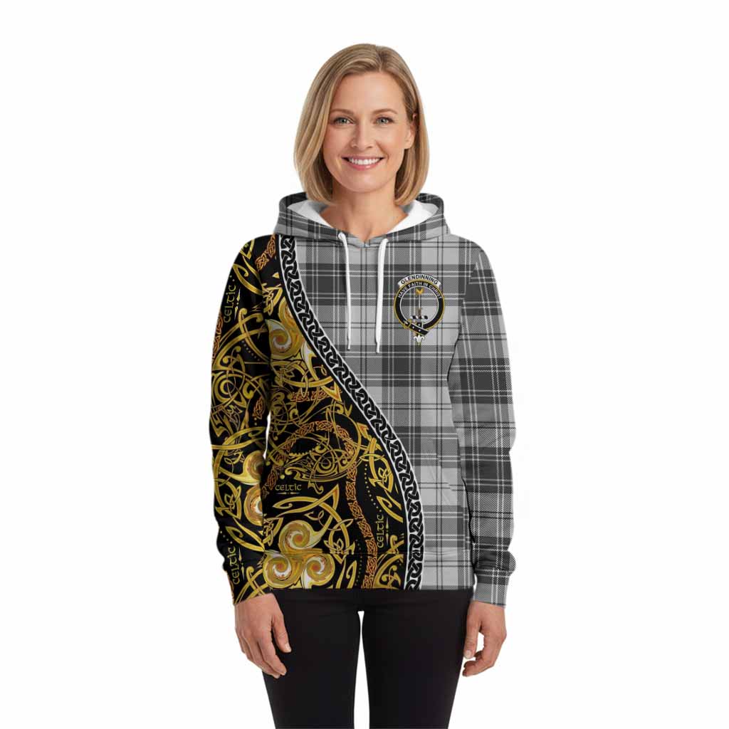 Glendinning Tartan Crest Hoodie Celtic Knot and Triple Trickle Spiral Symbols