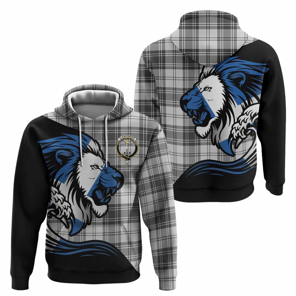 Glendinning Tartan Crest Hoodie Scottish Golden Lions Wave Flow