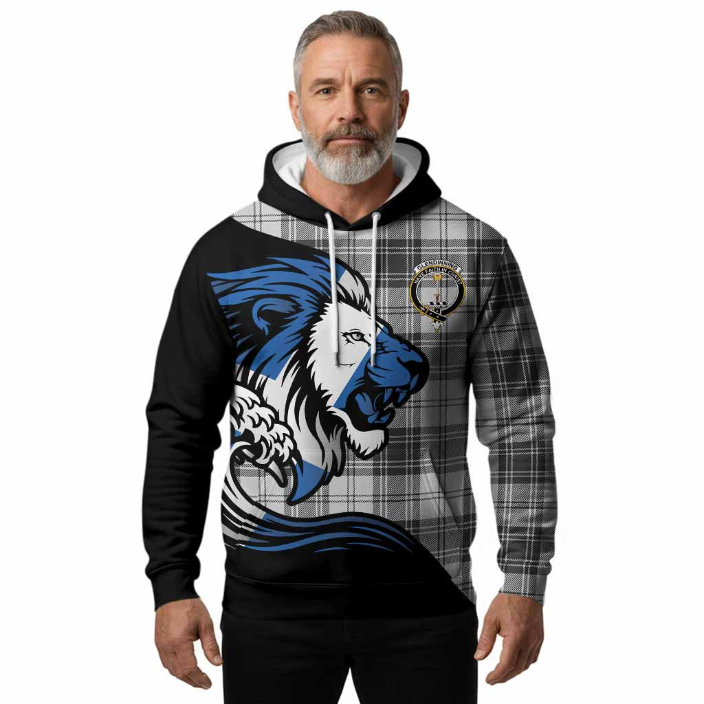 Glendinning Tartan Crest Hoodie Scottish Golden Lions Wave Flow