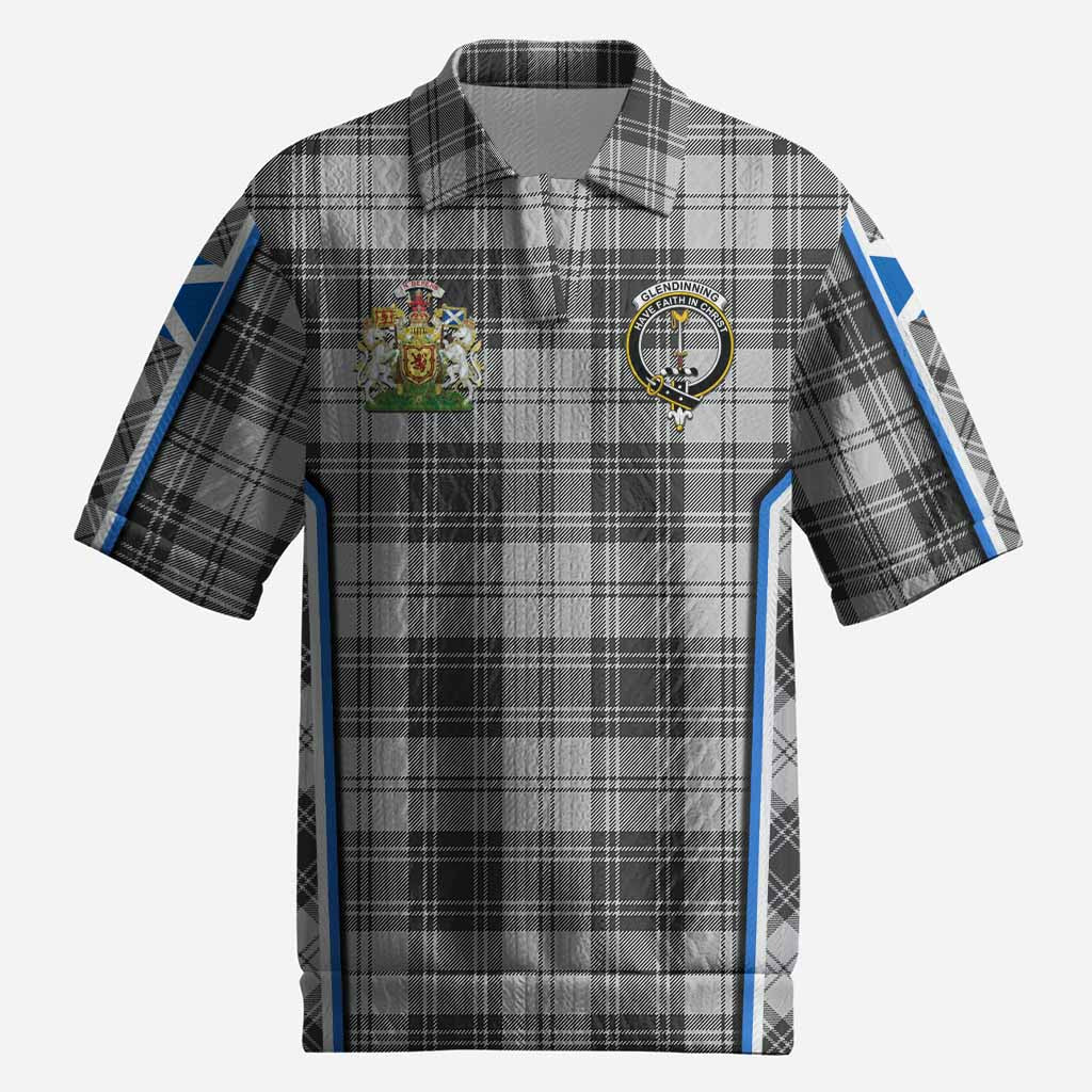 Glendinning Tartan Crest Men’s Polo Sweater Top Scotland Coat of Arm Flag Style