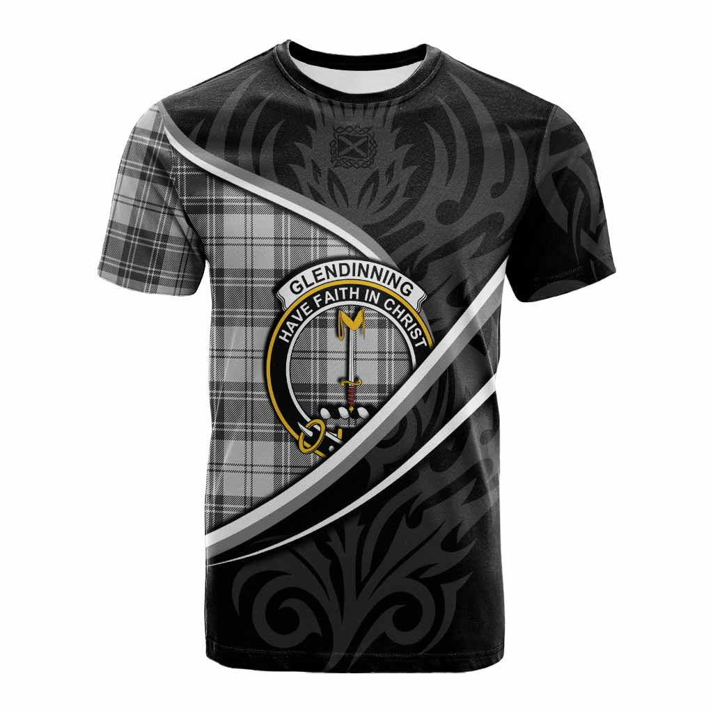 Glendinning Tartan Family Crest Cotton T-shirt Celtic Scottish Thistle Floral - Tartan Vibes Clothing