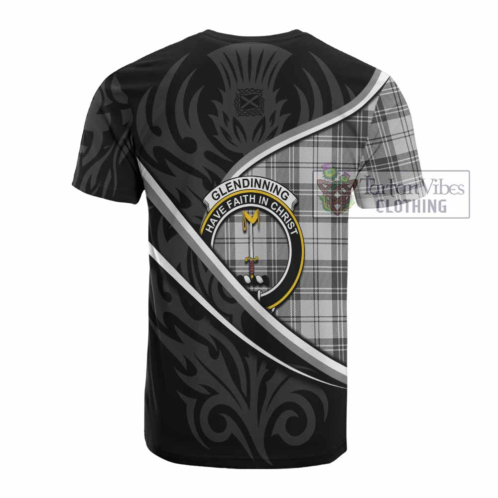 Glendinning Tartan Family Crest Cotton T-shirt Celtic Scottish Thistle Floral - Tartan Vibes Clothing