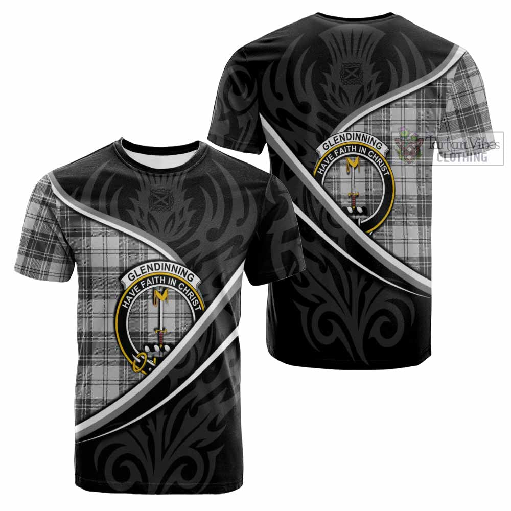 Glendinning Tartan Family Crest Cotton T-shirt Celtic Scottish Thistle Floral - Tartan Vibes Clothing
