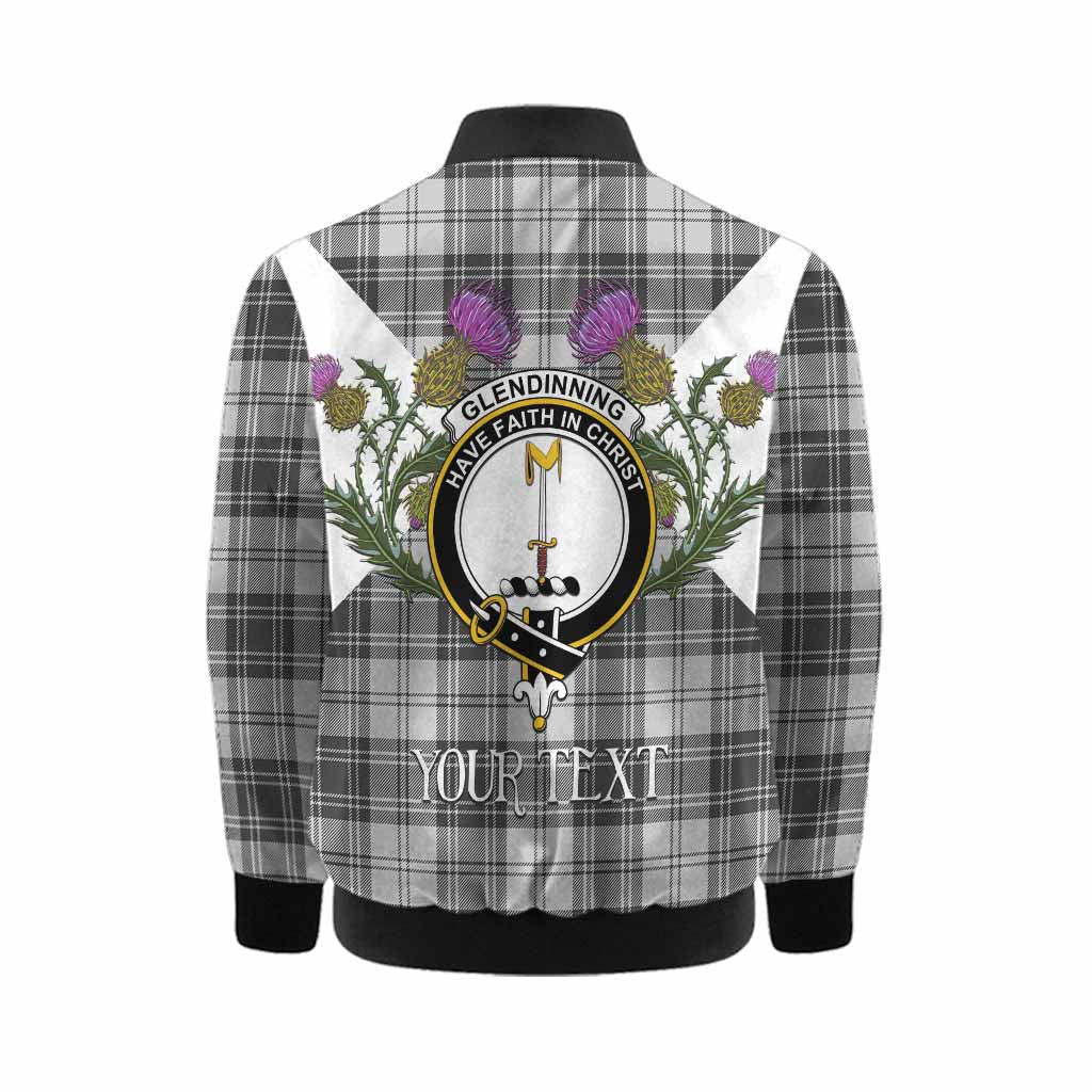 Glendinning Tartan Family Crest Kid Bomber Jacket Scottish Burns Night Thistle Floral