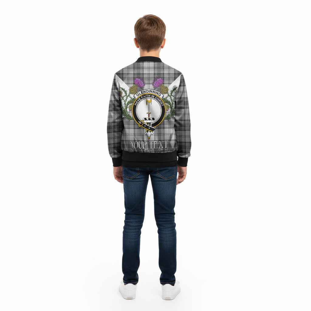 Glendinning Tartan Family Crest Kid Bomber Jacket Scottish Burns Night Thistle Floral