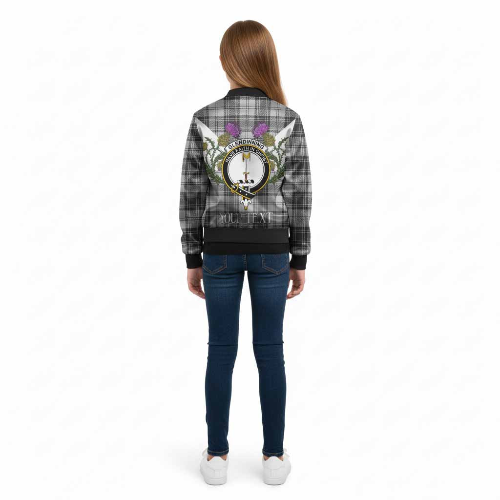 Glendinning Tartan Family Crest Kid Bomber Jacket Scottish Burns Night Thistle Floral