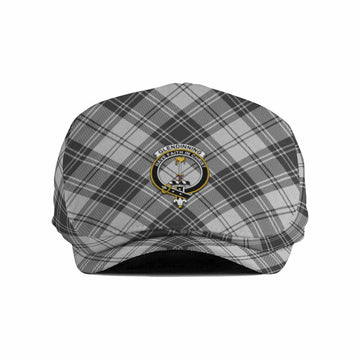 Glendinning Tartan Flat Cap, Jeff Cap Cross Style with Family Crest