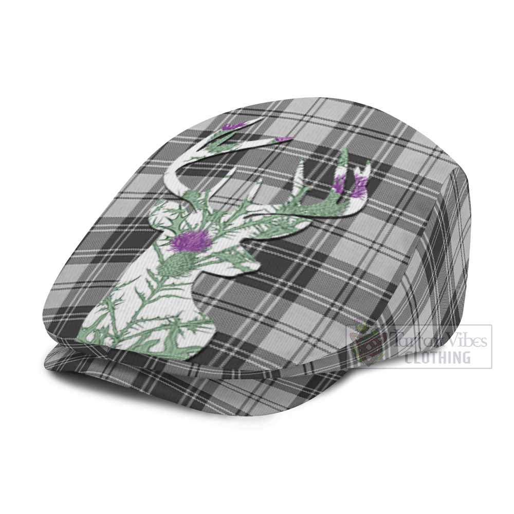 Glendinning Tartan Flat Cap, Jeff Cap Scottish Stag Thistle Floral Art