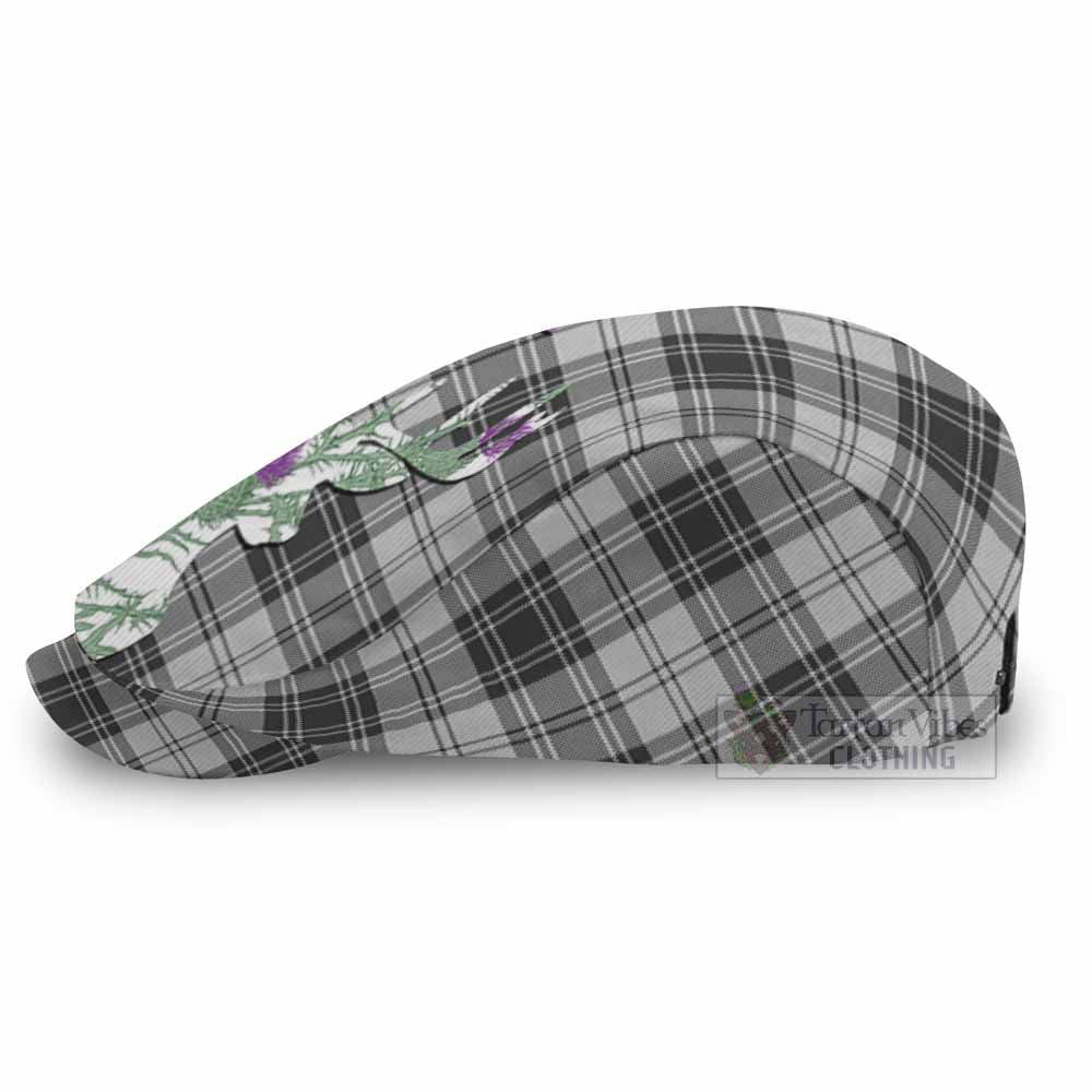 Glendinning Tartan Flat Cap, Jeff Cap Scottish Stag Thistle Floral Art