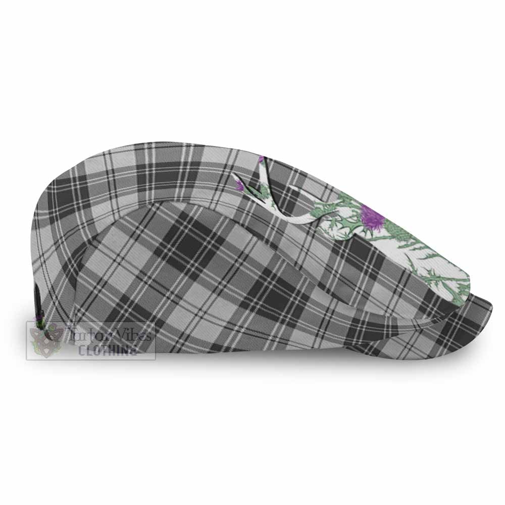 Glendinning Tartan Flat Cap, Jeff Cap Scottish Stag Thistle Floral Art