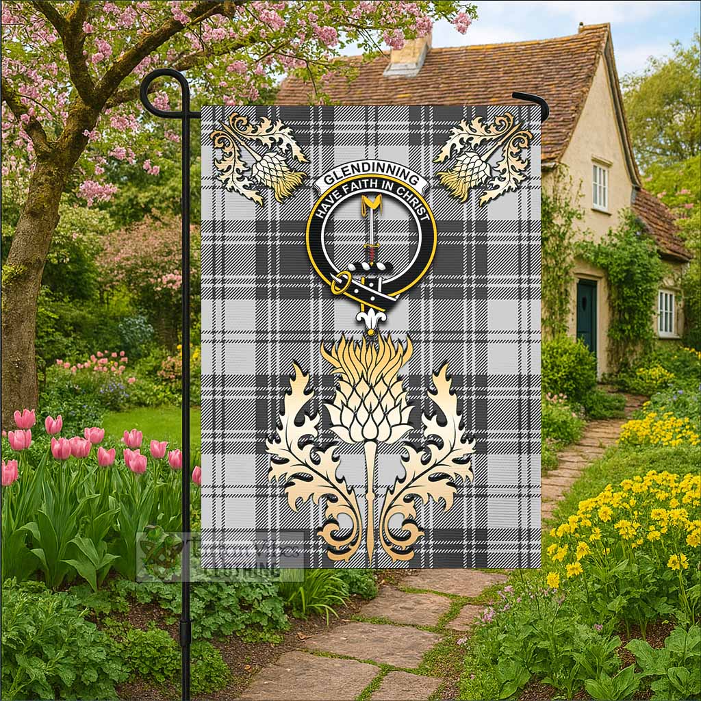 Glendinning Tartan Garden Flag with Golden Regal Scottish Thistle Emblem - Tartan Vibes Clothing