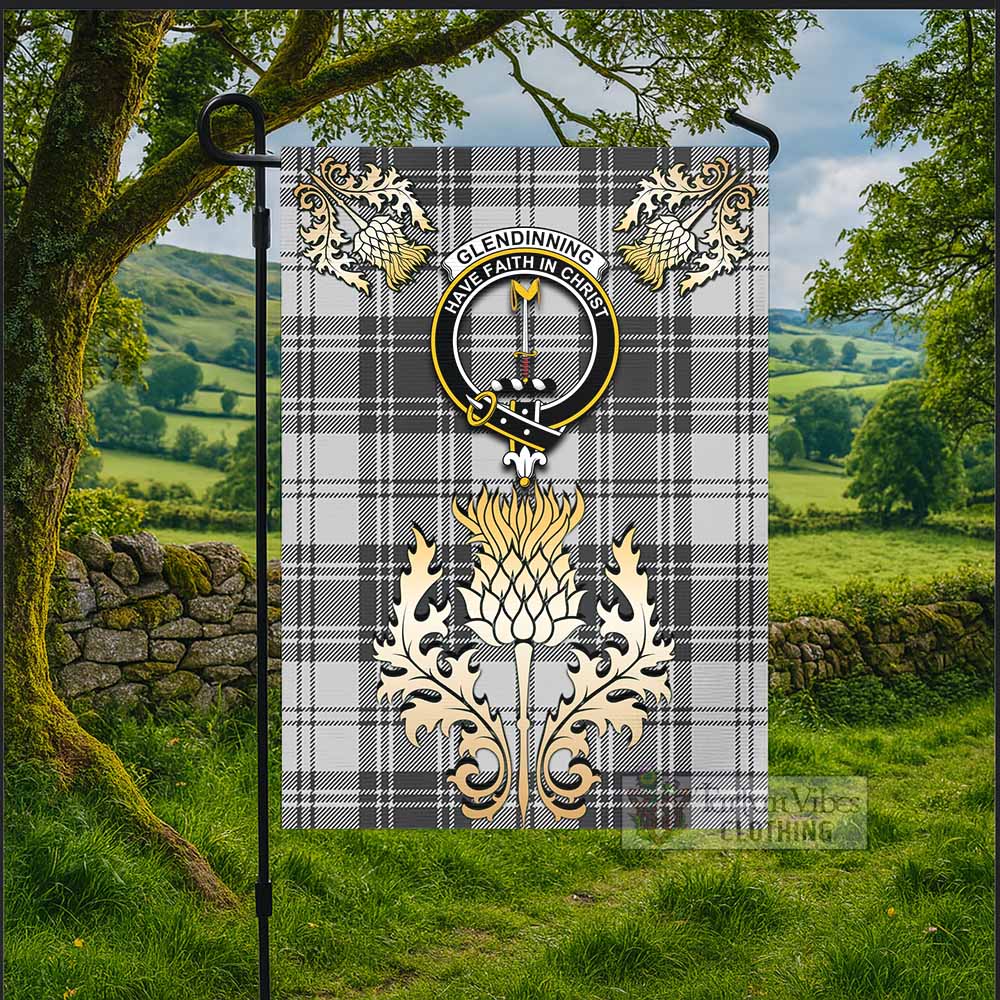 Glendinning Tartan Garden Flag with Golden Regal Scottish Thistle Emblem - Tartan Vibes Clothing