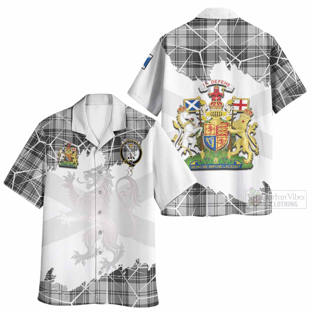 Glendinning Tartan Hawaiian Shirt with Family Crest and Lion Rampant Grunge Style