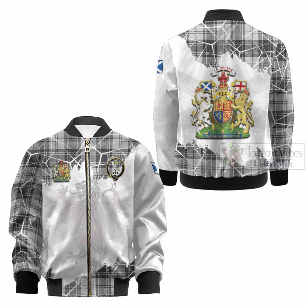 Glendinning Tartan Kid Bomber Jacket with Family Crest and Lion Rampant Grunge Style