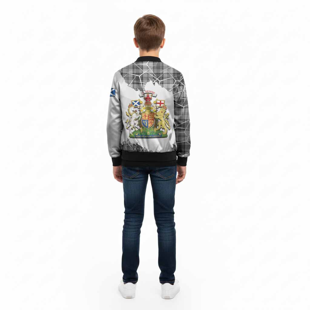 Glendinning Tartan Kid Bomber Jacket with Family Crest and Lion Rampant Grunge Style