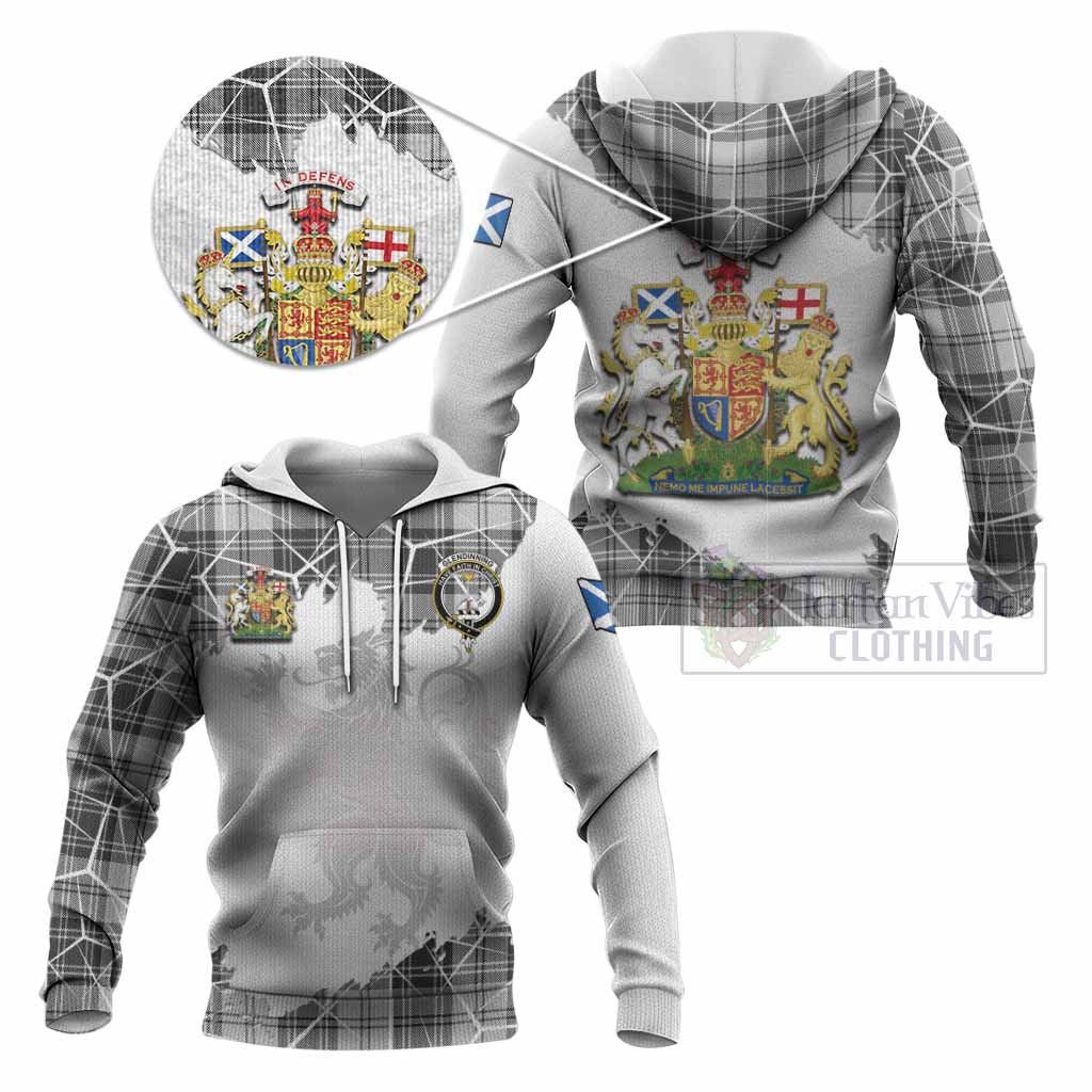 Glendinning Tartan Knitted Hoodie with Family Crest and Lion Rampant Grunge Style
