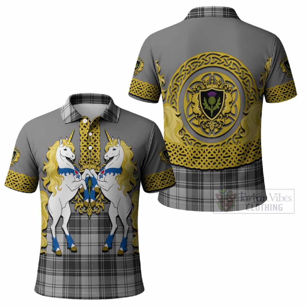 Glendinning Tartan Polo Shirt Unicorn Celtic Knot And Thistle Emblem