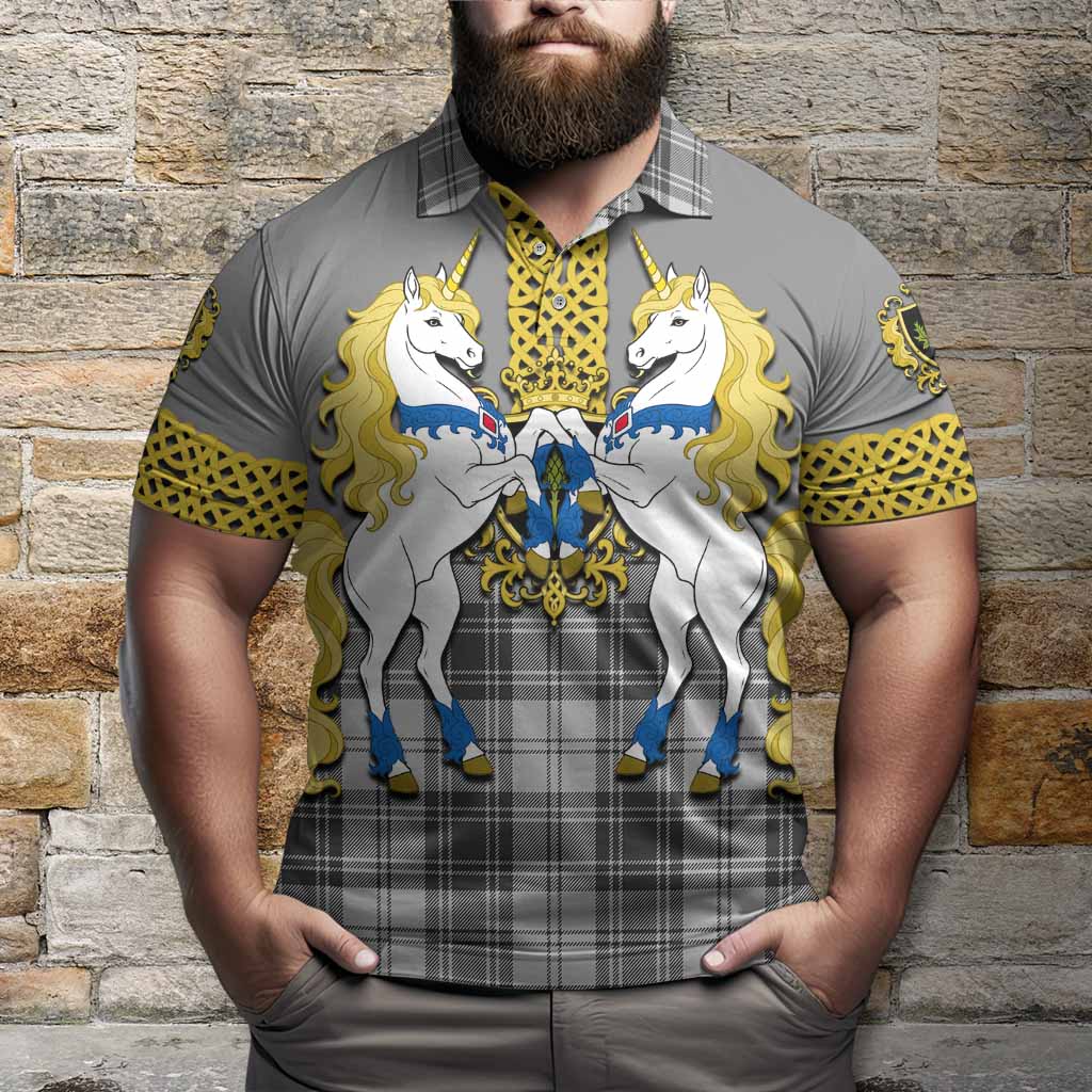 Glendinning Tartan Polo Shirt Unicorn Celtic Knot And Thistle Emblem