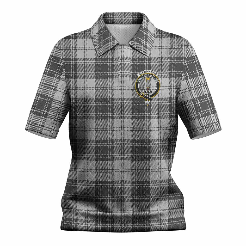 Glendinning Tartan Women’s Polo Sweater Top with Family Crest
