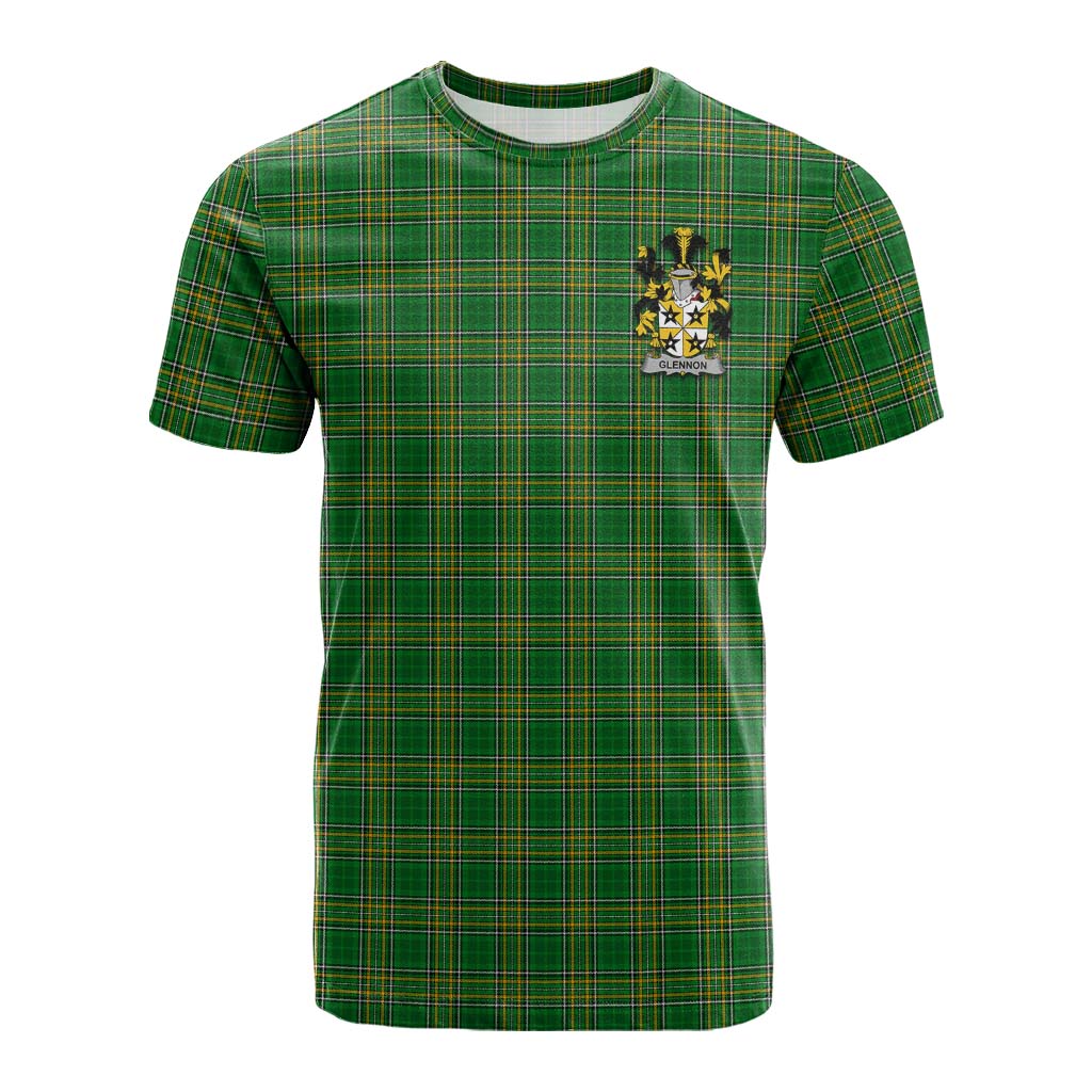 Tartan Vibes Clothing Glennon Irish Clan Tartan Cotton T-shirt with Coat of Arms