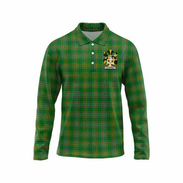 Tartan Vibes Clothing Glennon Irish Clan Tartan Long Sleeve Polo Shirt with Coat of Arms