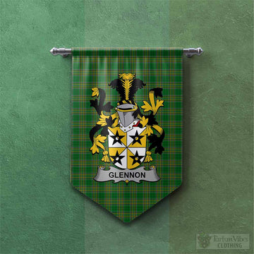 Glennon Irish Clan Tartan Gonfalon, Tartan Banner with Coat of Arms