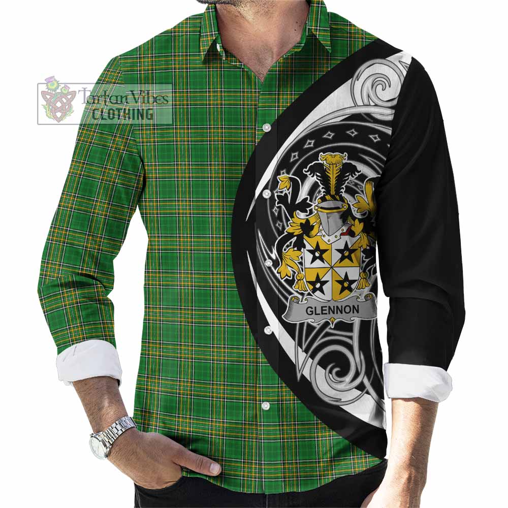 Tartan Vibes Clothing Glennon Irish Clan Long Sleeve Button Shirt Celtic Circle Style