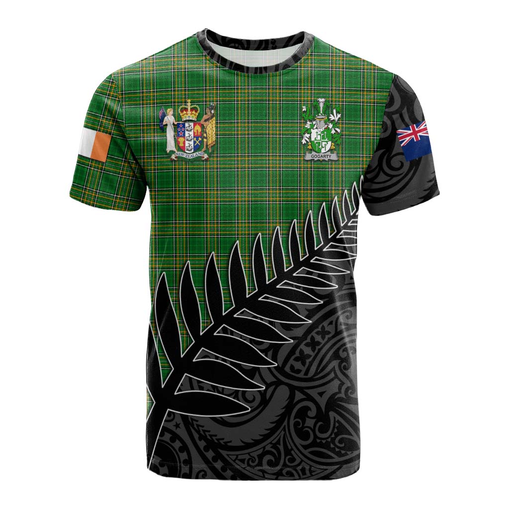 Tartan Vibes Clothing Gogarty Irish Clan Tartan Cotton T-shirt with Coat of Arms New Zealand Silver Fern Half Style