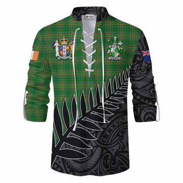 Tartan Vibes Clothing Gogarty Irish Clan Tartan Ghillie Kilt Shirt with Coat of Arms New Zealand Silver Fern Half Style