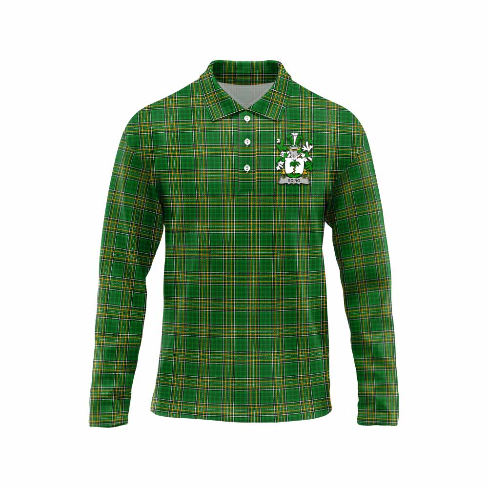 Tartan Vibes Clothing Going Irish Clan Tartan Long Sleeve Polo Shirt with Coat of Arms