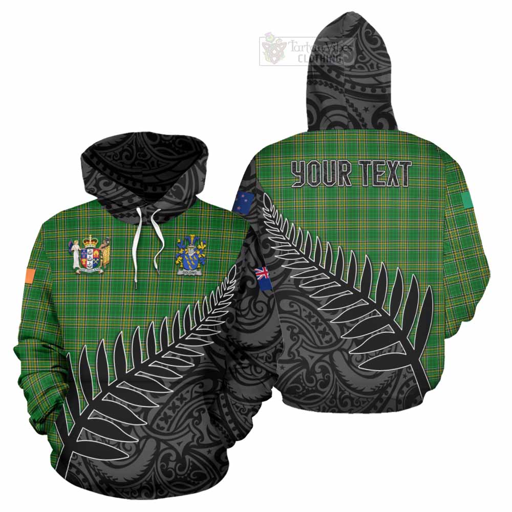 Tartan Vibes Clothing Golding Irish Clan Tartan Hoodie with Coat of Arms New Zealand Silver Fern Half Style