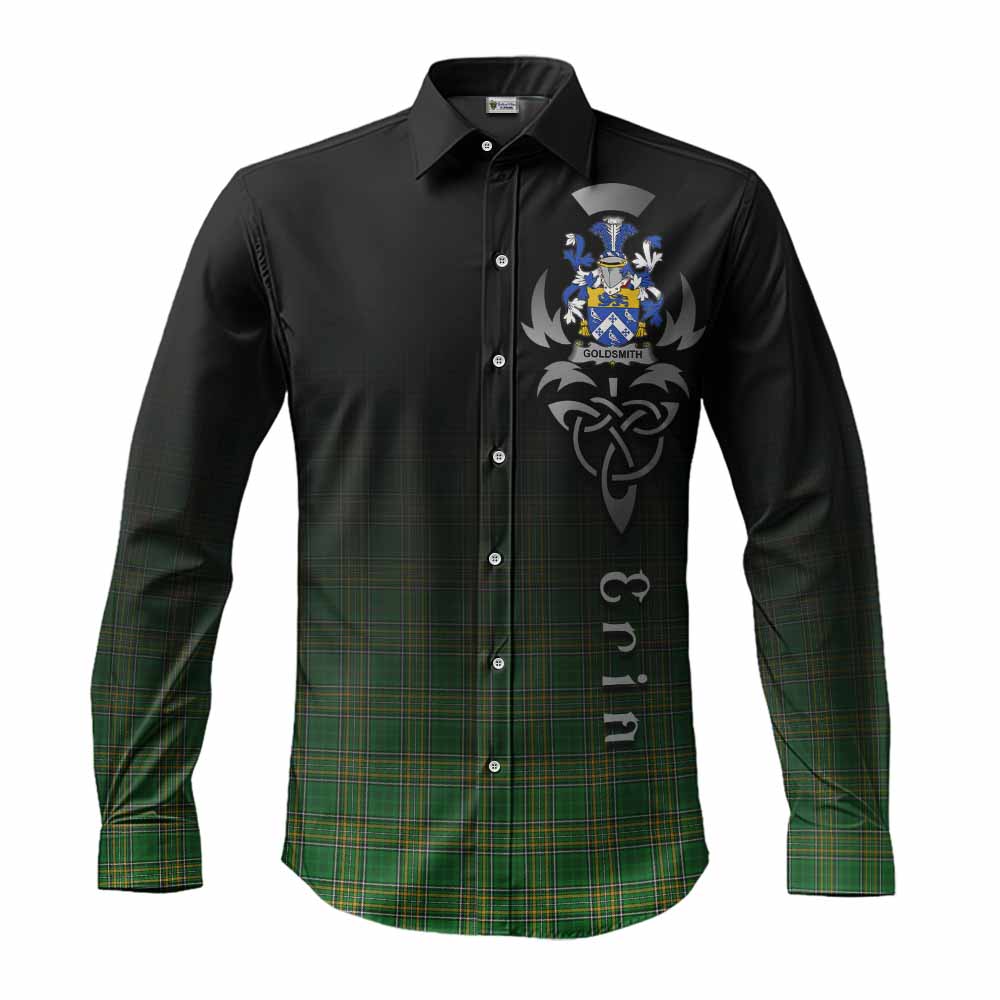 Goldsmith Irish Clan Long Sleeve Button Shirt with Coat of Arms Erin Go Bragh Celtic Inspired Men's Shirt S - Tartan Vibes Clothing