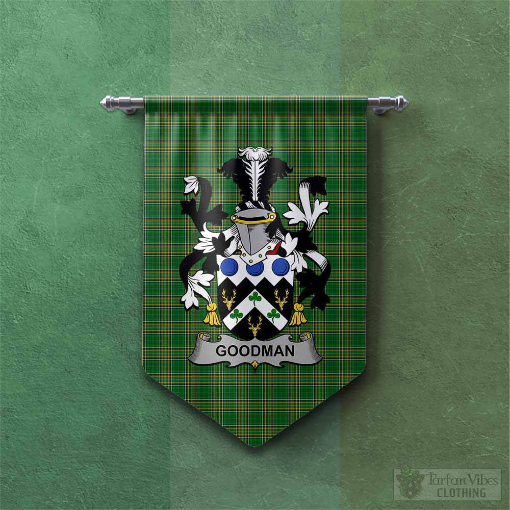 Tartan Vibes Clothing Goodman Irish Clan Tartan Gonfalon, Tartan Banner with Coat of Arms