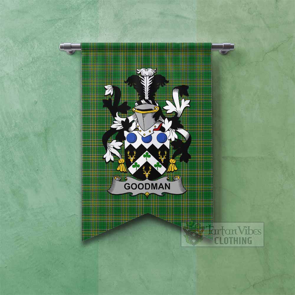 Tartan Vibes Clothing Goodman Irish Clan Tartan Gonfalon, Tartan Banner with Coat of Arms