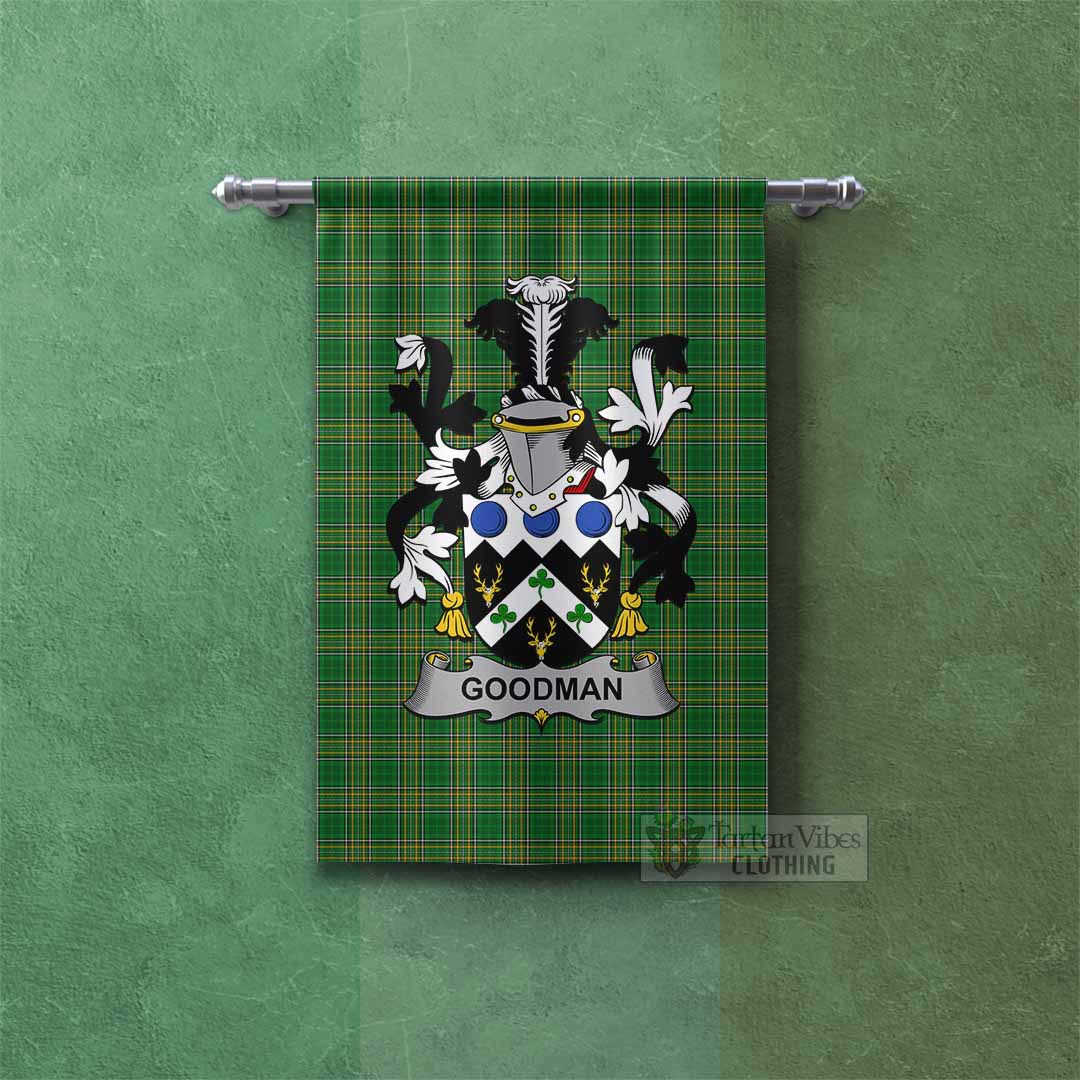 Tartan Vibes Clothing Goodman Irish Clan Tartan Gonfalon, Tartan Banner with Coat of Arms