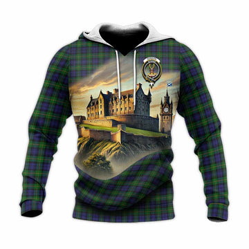 Gordon Tartan Family Crest Knitted Hoodie with Scottish Ancient Castle Style