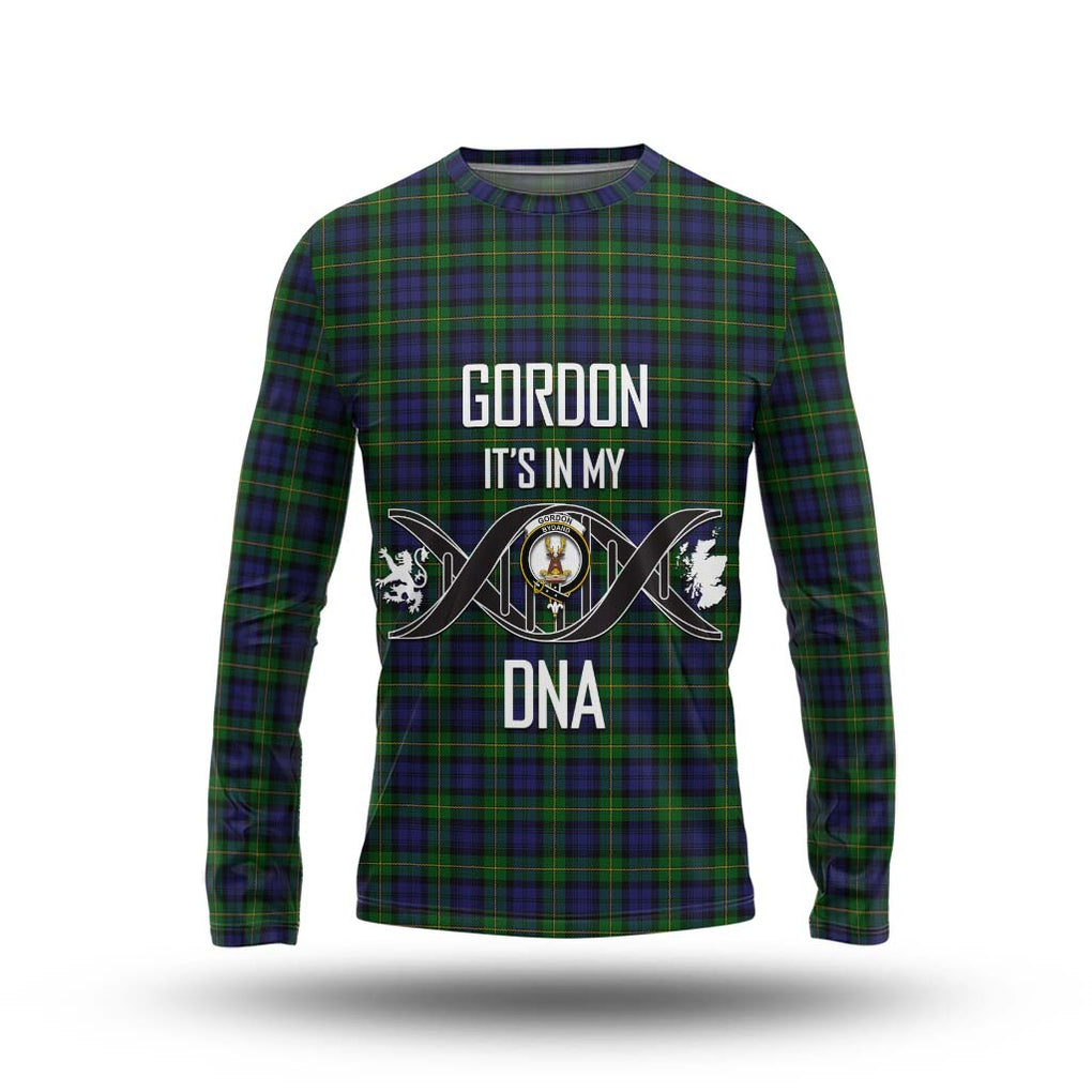Gordon Tartan Long Sleeve T-Shirt with Family Crest DNA In Me Style Unisex - Tartanvibesclothing Shop