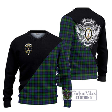 Gordon Tartan Knitted Sweater with Family Crest and Military Logo Style Unisex - Tartanvibesclothing Shop