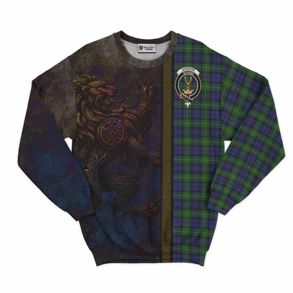 Tartan Vibes Clothing Gordon Tartan Family Crest Sweatshirt Alba Gu Brath Be Brave Lion Ancient Style