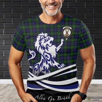 Gordon Tartan T-Shirt with Alba Gu Brath Regal Lion Emblem