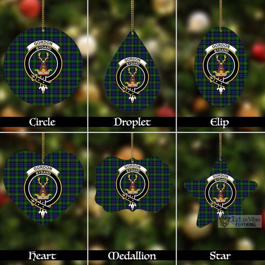 Gordon Tartan Christmas Aluminium Ornament with Family Crest Aluminium - Tartan Vibes Clothing