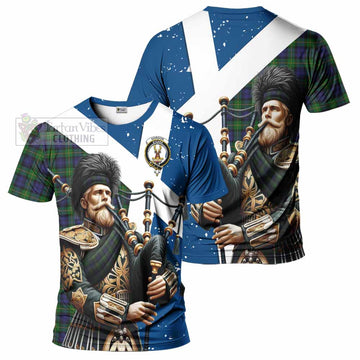 Tartan Vibes Clothing Gordon Tartan T-Shirt with Family Crest Scottish Bagpiper Vibes