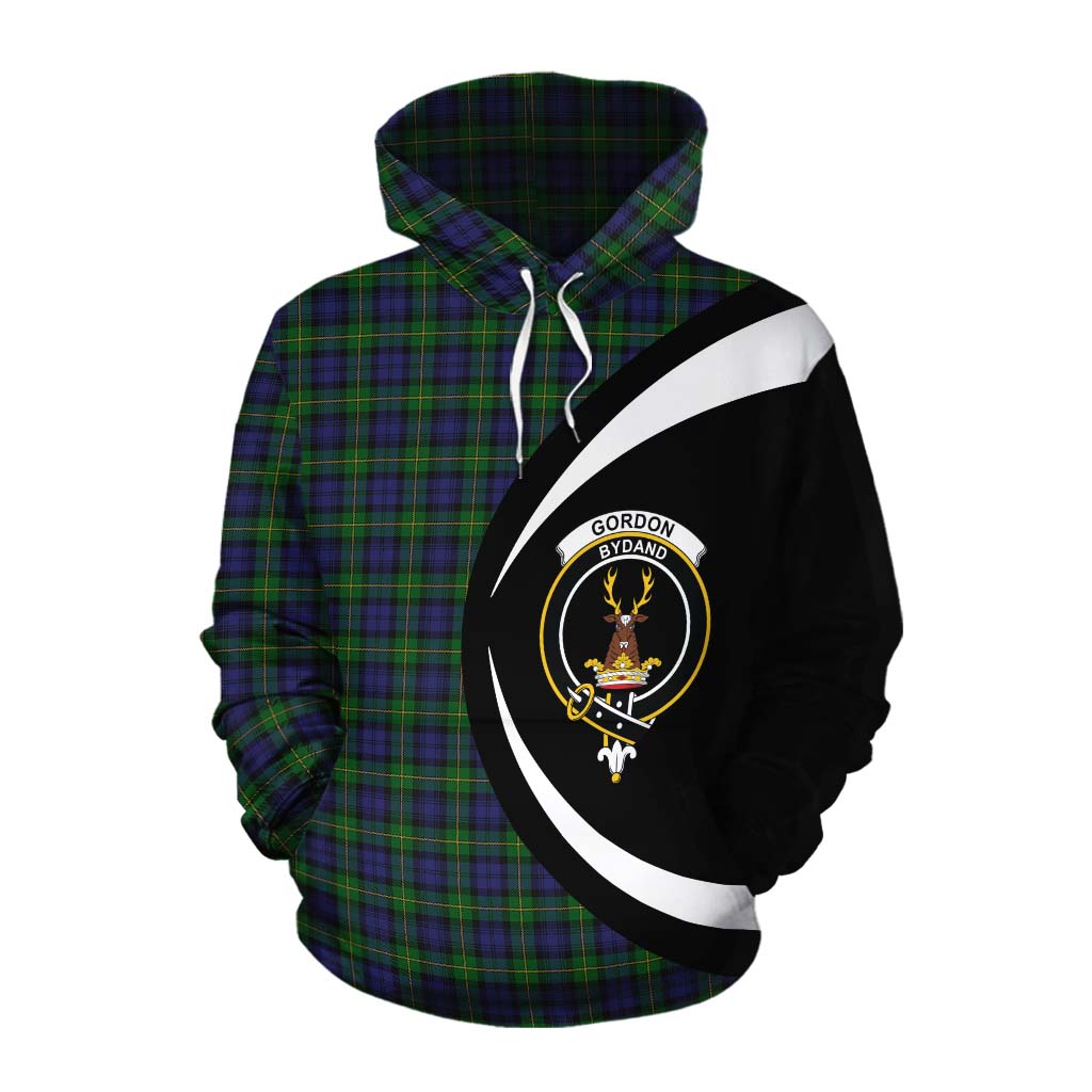 Tartan Vibes Clothing Gordon Tartan Cotton Hoodie with Family Crest Circle Style
