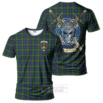 Tartan Vibes Clothing Gordon Tartan T-Shirt with Family Crest Celtic Skull Style