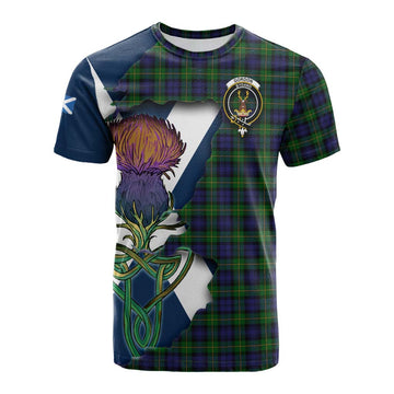 Gordon Tartan Family Crest Cotton T-shirt Scottish Thistle Celtic Inspired