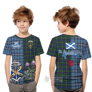 Tartan Vibes Clothing Gordon Tartan Kid T-Shirt Happy St. Andrew's Day Half Tartan Style